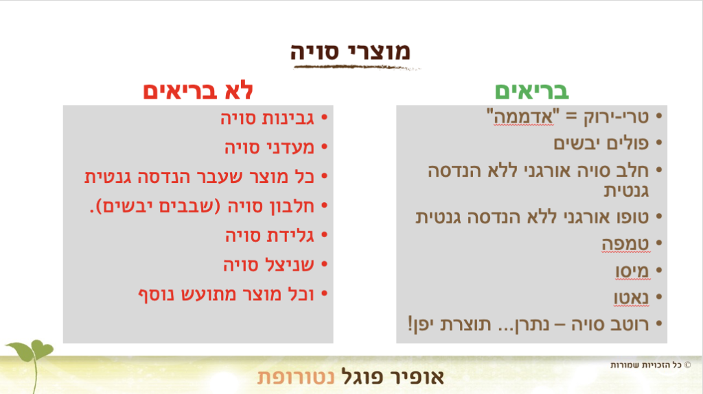 רשימת מוצרי סויה בריאים לעומת מתועשים